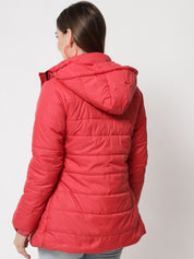 Kotty Women Red Solid Longline Padded Jacket