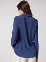 Kotty Navy Blue Modern Spread Collar Casual Shirt