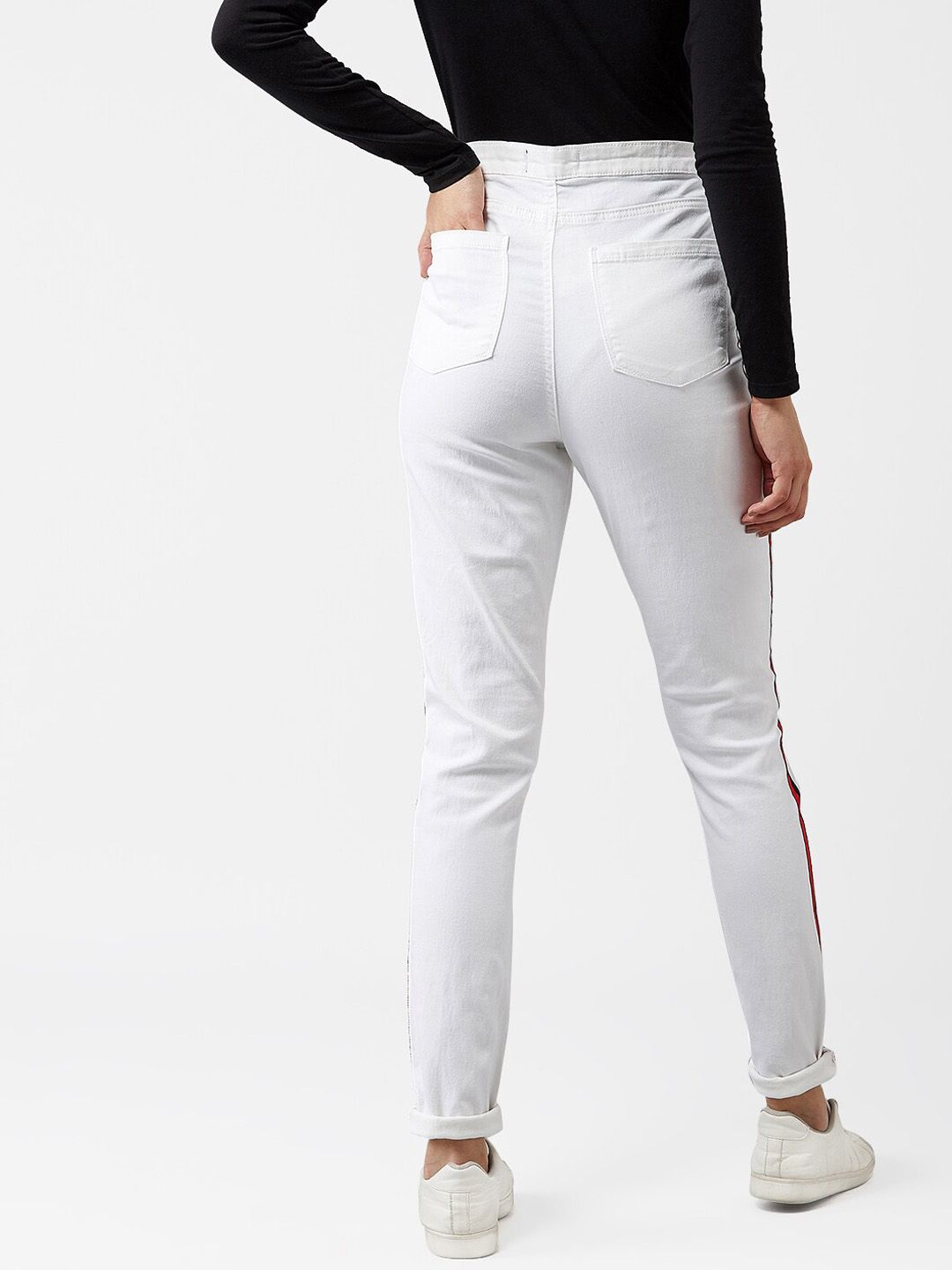 Kotty Women White Skinny Fit High-Rise Clean Look Jeans With Side Stripes