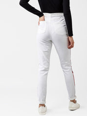 Kotty Women White Skinny Fit High-Rise Clean Look Jeans With Side Stripes