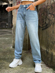 Kotty Women Blue Jean Tapered Fit High-Rise Clean Look Light Fade Stretchable Jeans