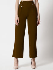 Kotty Women Brown Relaxed Straight Fit High-Rise Easy Wash Trousers