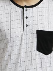 Kotty Men White Checked Henley Neck T-shirt