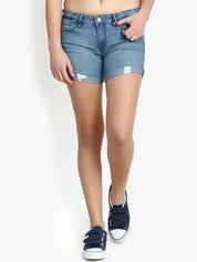 Kotty Women Blue Solid Regular Fit Denim Shorts