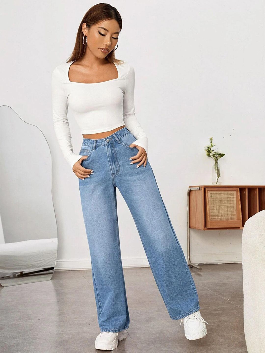Kotty Women Jean Wide Leg Heavy Fade High-Rise Stretchable Jeans