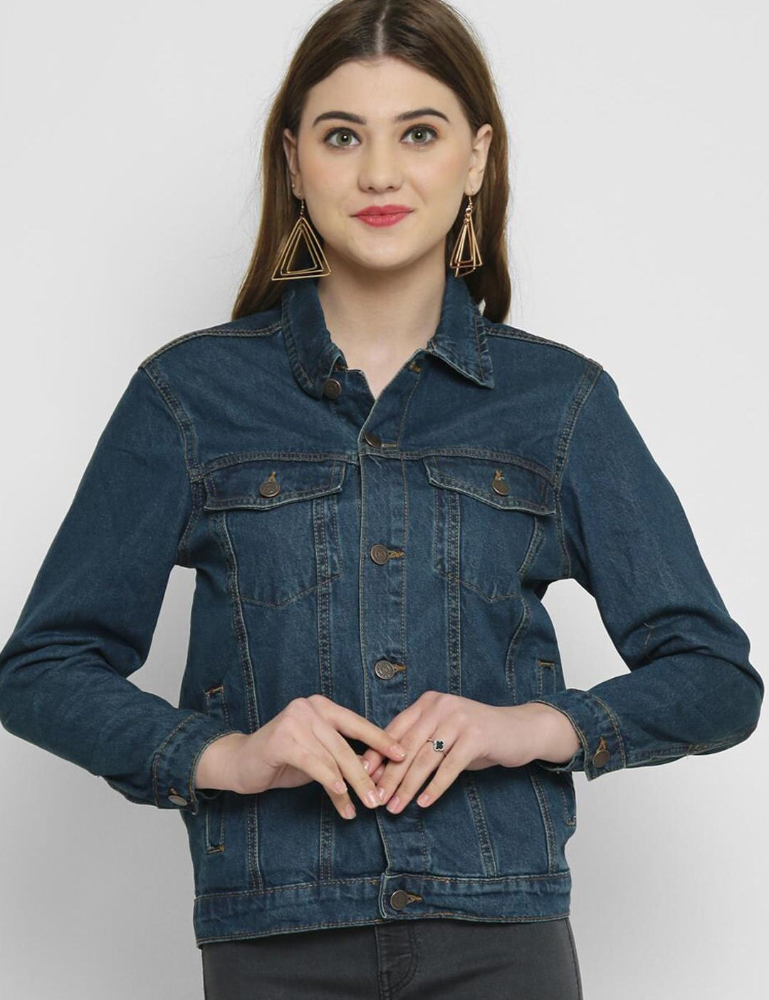 Kotty Women Blue Solid Denim Jacket