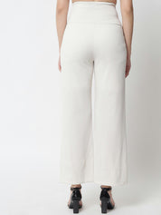 Kotty Women White Solid Relaxed Straight Fit High-Rise Parallel Trousers