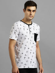 Kotty Men White Printed Round Neck T-shirt
