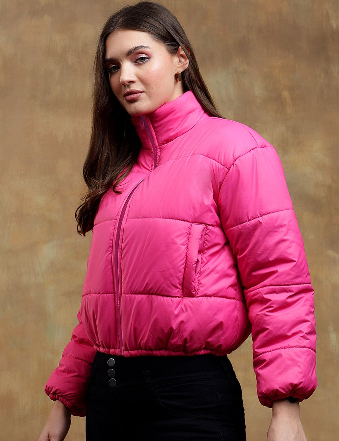 Kotty Women Mock Collar Solid Casual Insulator Puffer Jacket