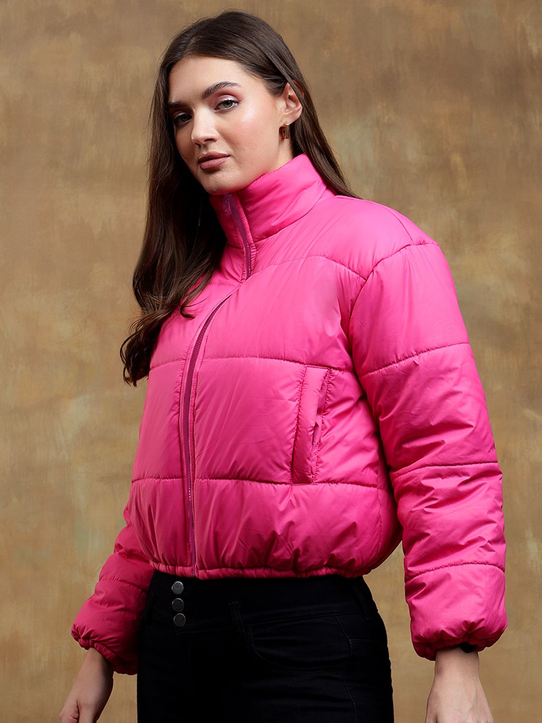 Kotty Women Mock Collar Solid Casual Insulator Puffer Jacket