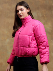 Kotty Women Mock Collar Solid Casual Insulator Puffer Jacket