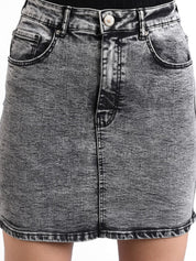 Kotty Women Grey Solid Denim Mini Straight Skirt