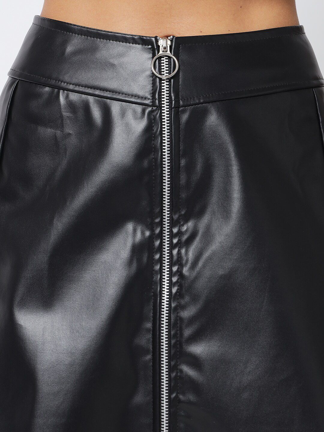 Kotty Women Black Solid A-line Faux Leather Skirt