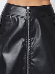 Kotty Women Black Solid A-line Faux Leather Skirt