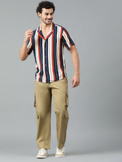 Kotty Men Cuban Collar Striped Casual Shirt