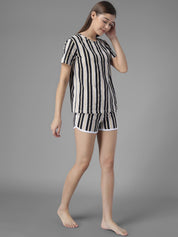 Kotty Women Black & White Striped Night Suit