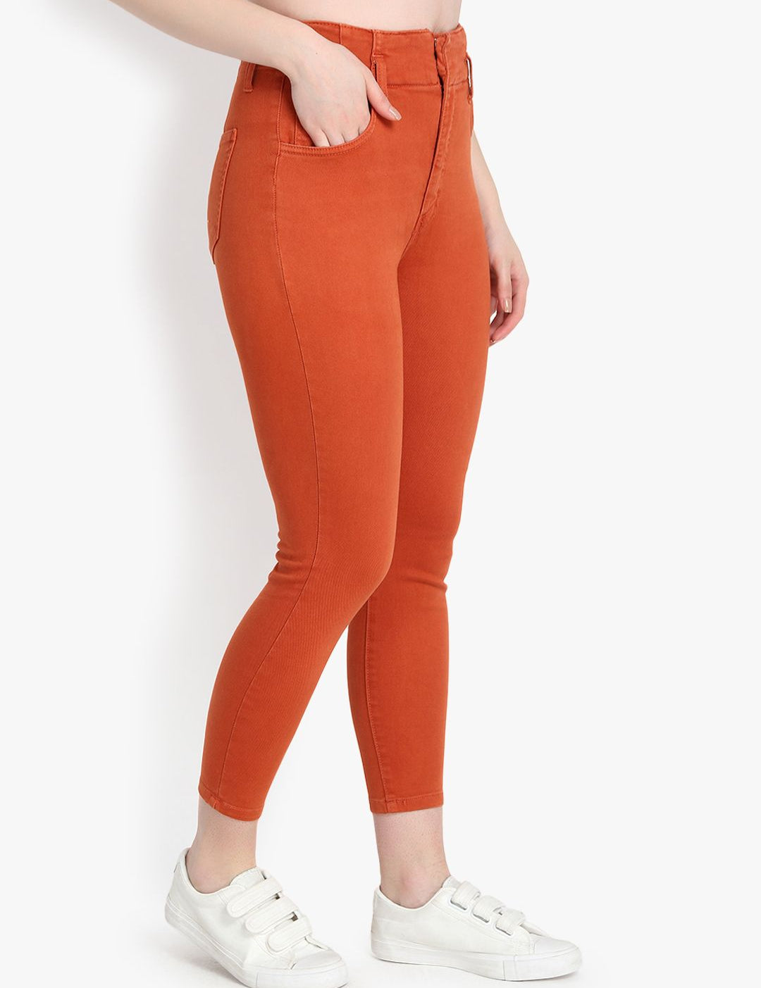 Kotty Women Orange Skinny Fit High-Rise Clean Look Cropped Jeans