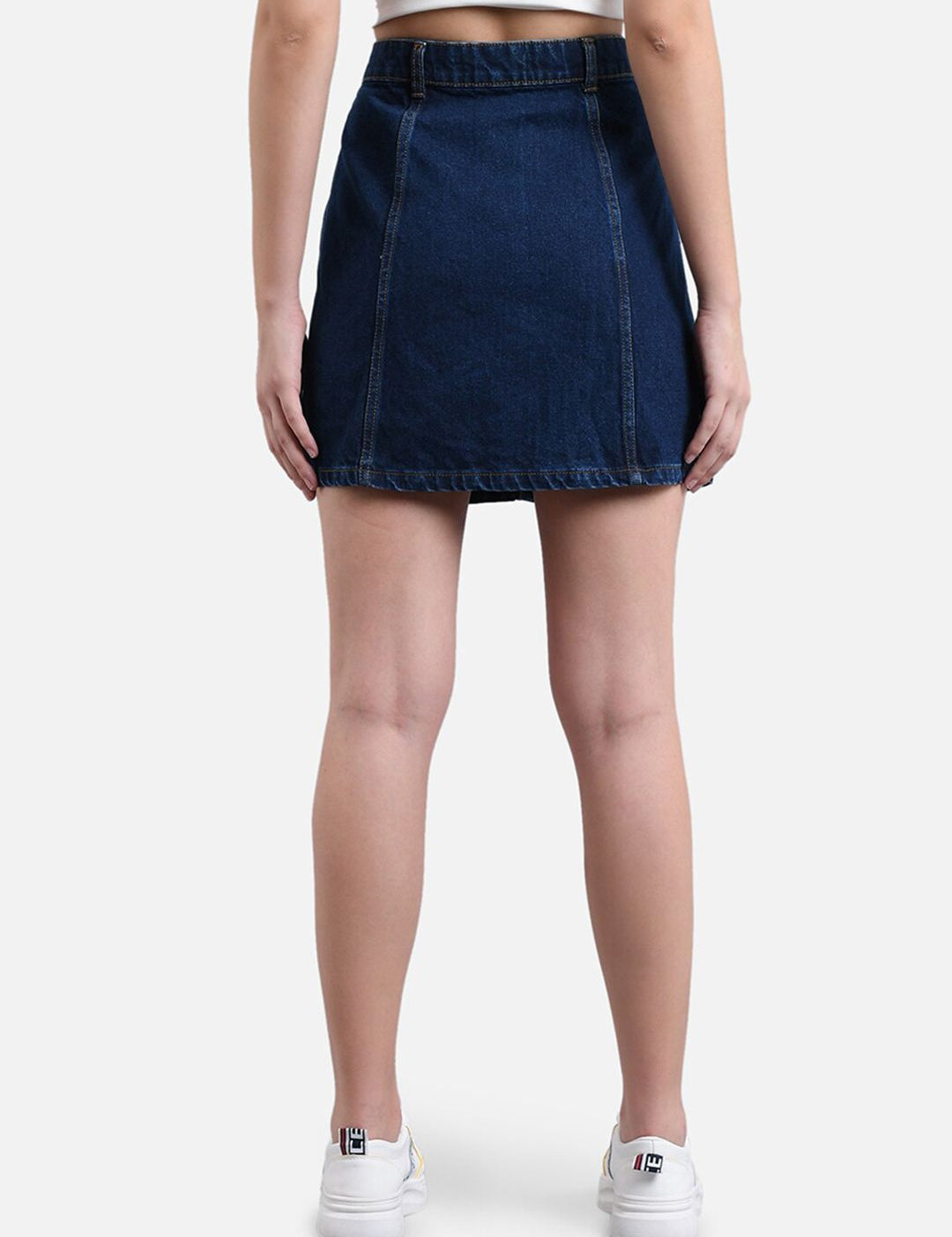 Kotty Women Blue Solid Denim A-Line Mini Skirt