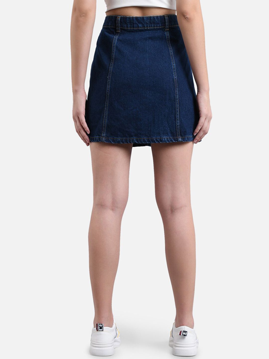 Kotty Women Blue Solid Denim A-Line Mini Skirt