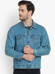 Kotty Men Blue Solid Denim Jacket