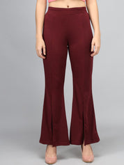 Kotty Women Maroon Flared High-Rise Bootcut Trousers