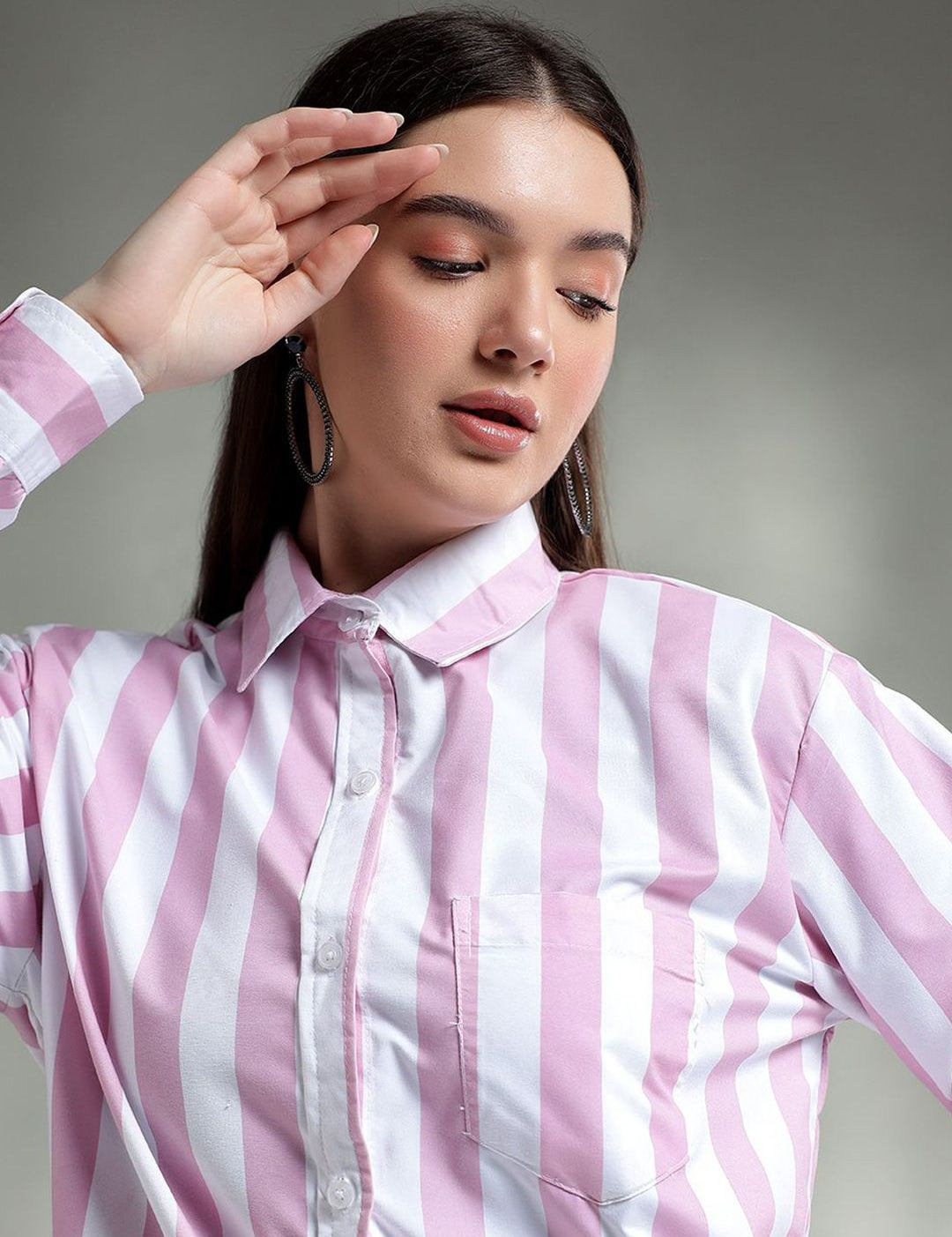 Kotty Women Spread Collar Striped Cotton Casual Shirt