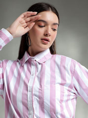 Kotty Women Spread Collar Striped Cotton Casual Shirt