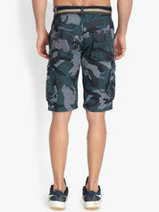 Kotty Men Teal Printed Regular Fit Cargo Shorts