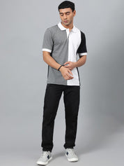 Kotty White & Grey Colourblocked Polo Collar T-shirt