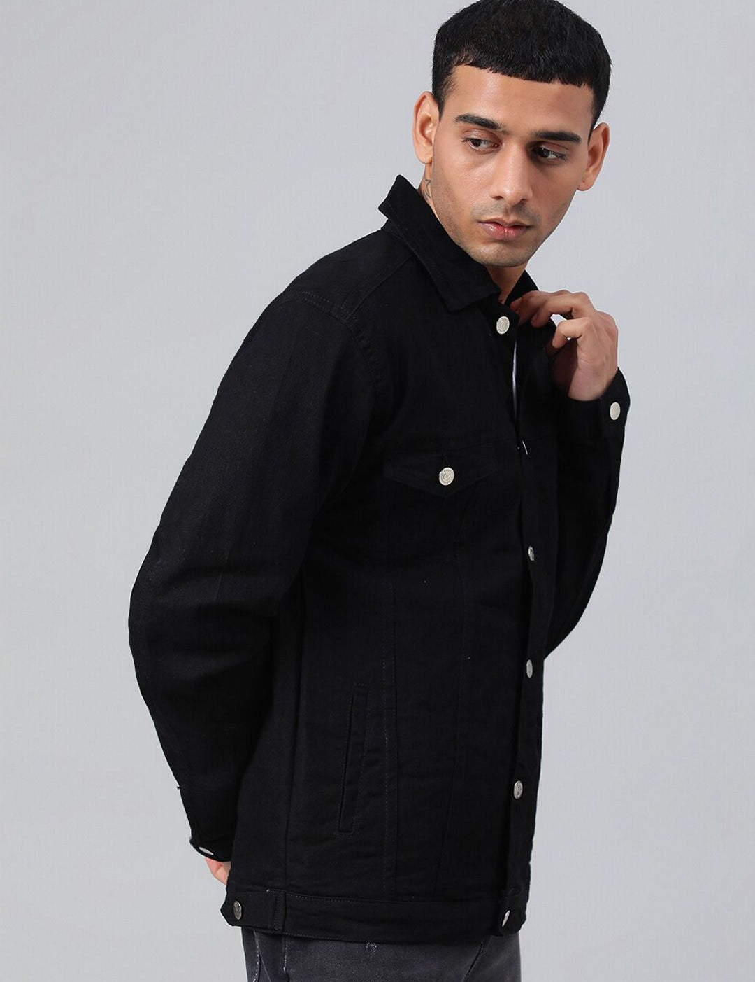 Kotty Black Spread Collar Denim Jacket