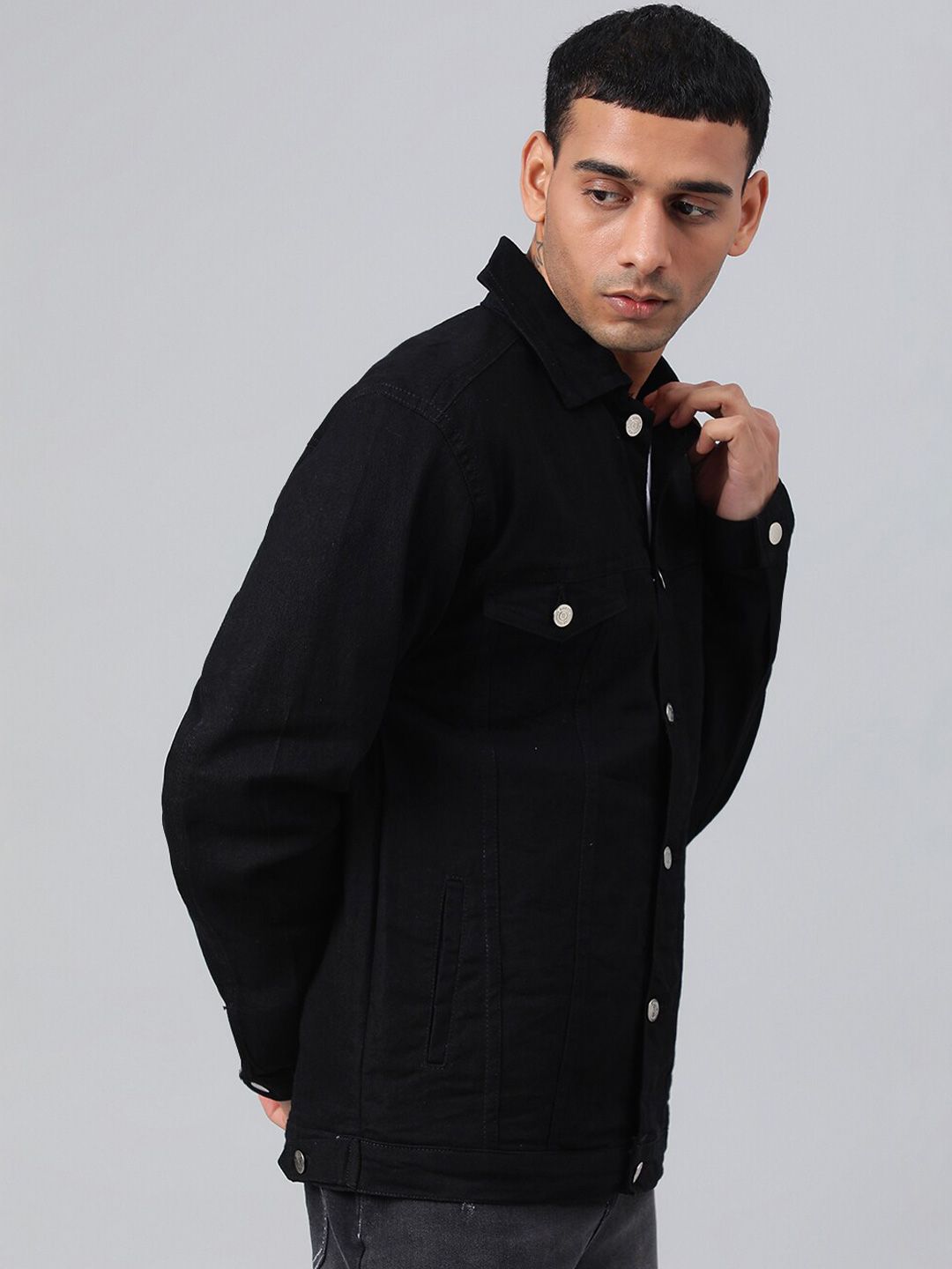 Kotty Black Spread Collar Denim Jacket