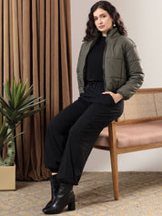 Kotty Women Mock Collar Solid Casual Puffer Insulator Jacket