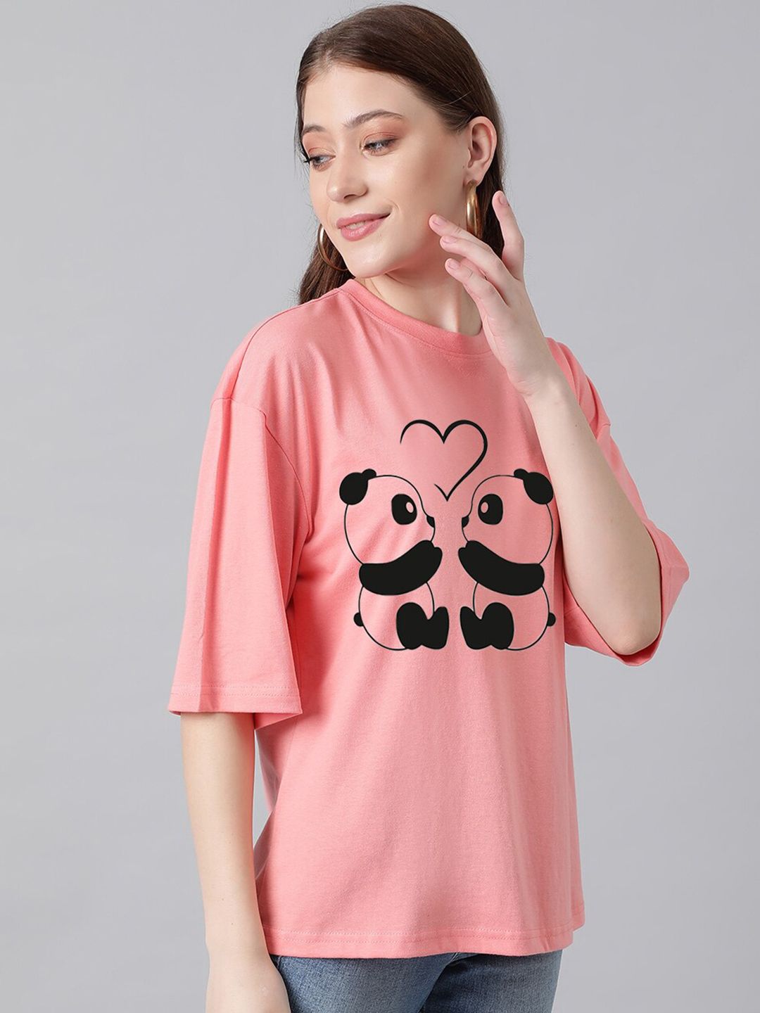 Kotty Graphic Printed Round Neck Drop-Shoulder Sleeves Oversized Fit Cotton T-Shirt
