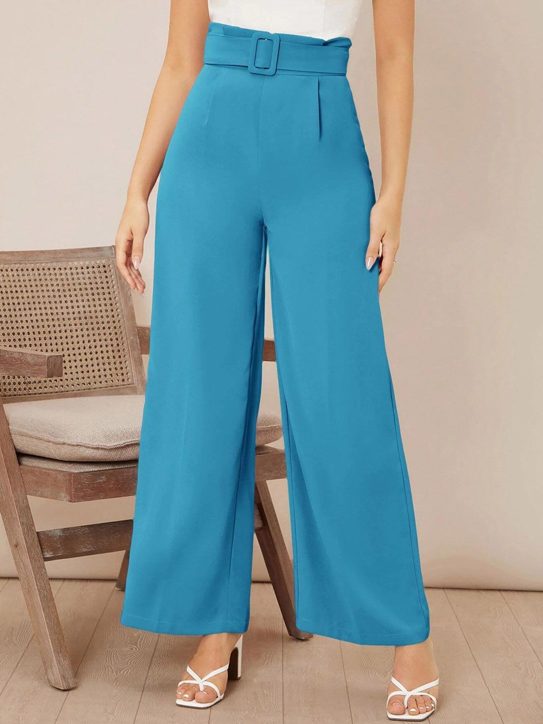 KOTTY BIZwear Women Relaxed High-Rise Easy Wash Pleated Parallel Trousers