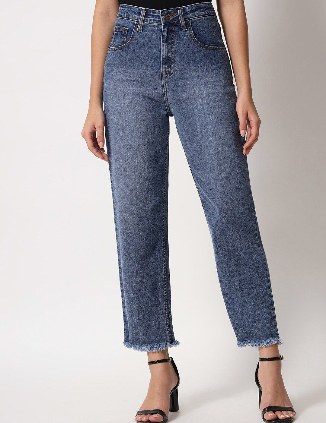 Kotty Women Blue Jean Straight Fit High-Rise Light Fade Stretchable Jeans