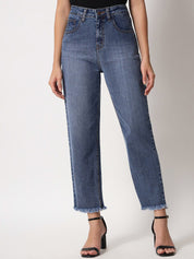 Kotty Women Blue Jean Straight Fit High-Rise Light Fade Stretchable Jeans