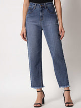 Kotty Women Blue Jean Straight Fit High-Rise Light Fade Stretchable Jeans