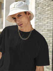 Kotty Black Drop-Shoulder Sleeves Oversized Cotton Casual T-Shirt