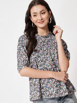 Kotty Women Grey Floral Print Crepe Top