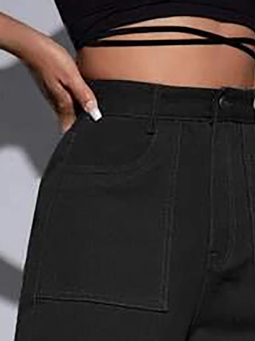 Kotty Women Black Jean Straight Fit Stretchable Cargo Jeans