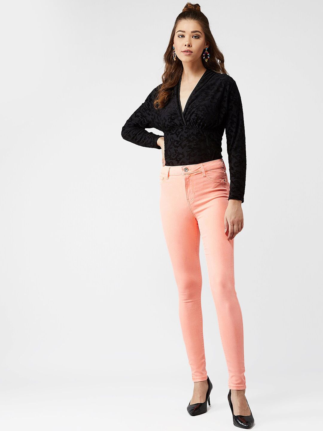 Kotty Women Orange & Coral Skinny Fit Jeans