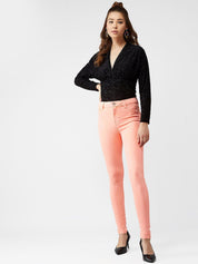 Kotty Women Orange & Coral Skinny Fit Jeans