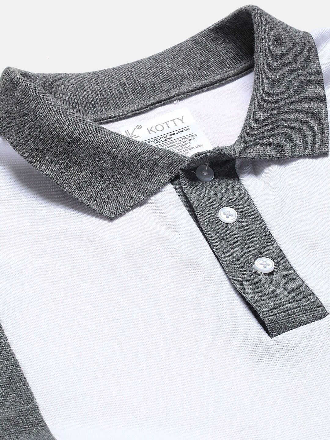 Kotty White & Grey Colourblocked Polo Collar T-shirt