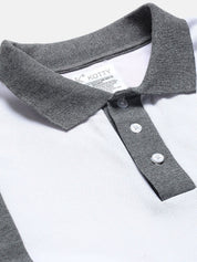 Kotty White & Grey Colourblocked Polo Collar T-shirt