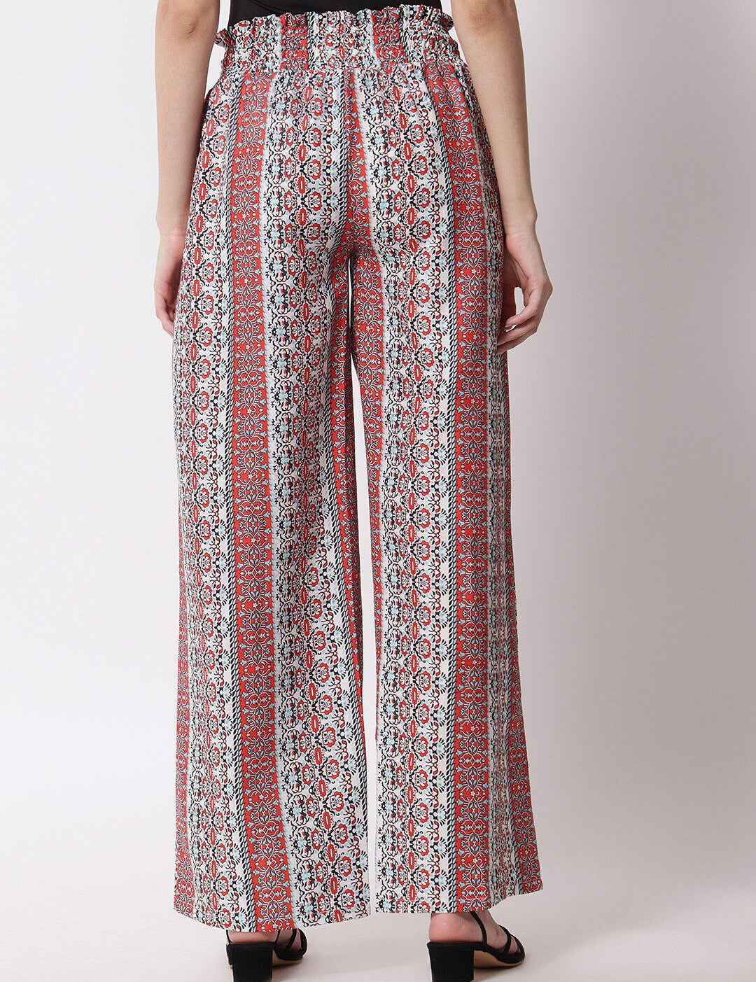 Kotty Women Red & White Printed Relaxed High-Rise Easy Wash Trousers