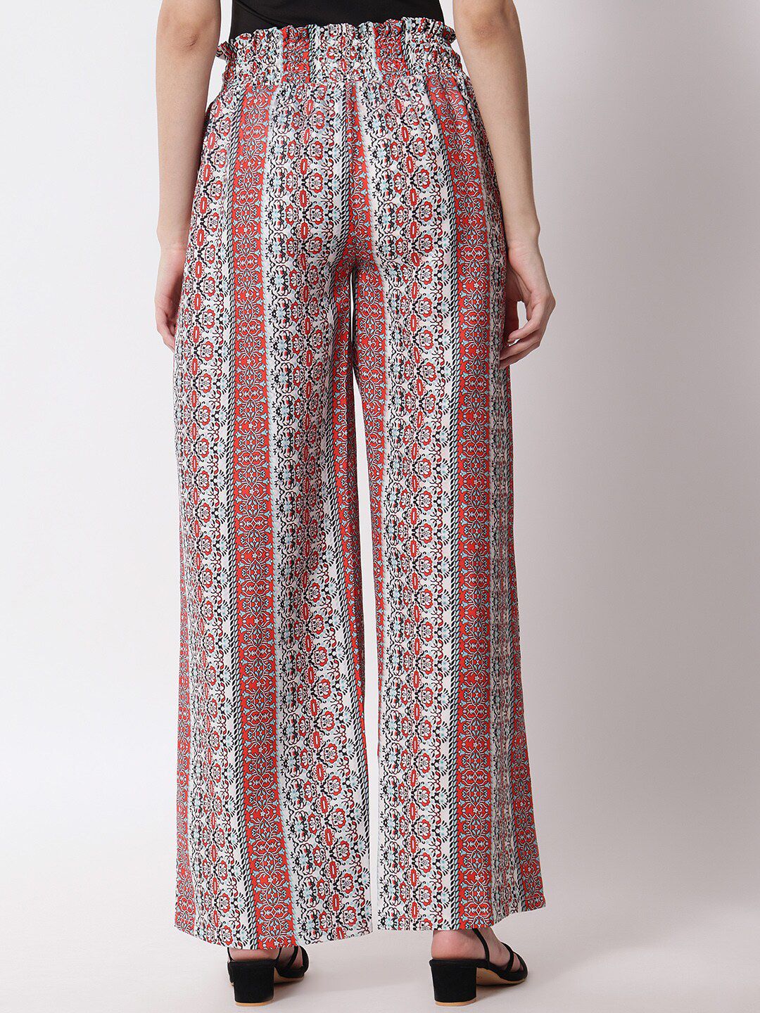 Kotty Women Red & White Printed Relaxed High-Rise Easy Wash Trousers