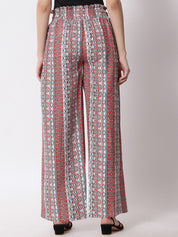 Kotty Women Red & White Printed Relaxed High-Rise Easy Wash Trousers