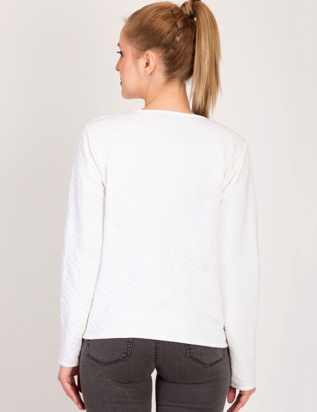 Kotty Women White Self Design Open Front Jacket