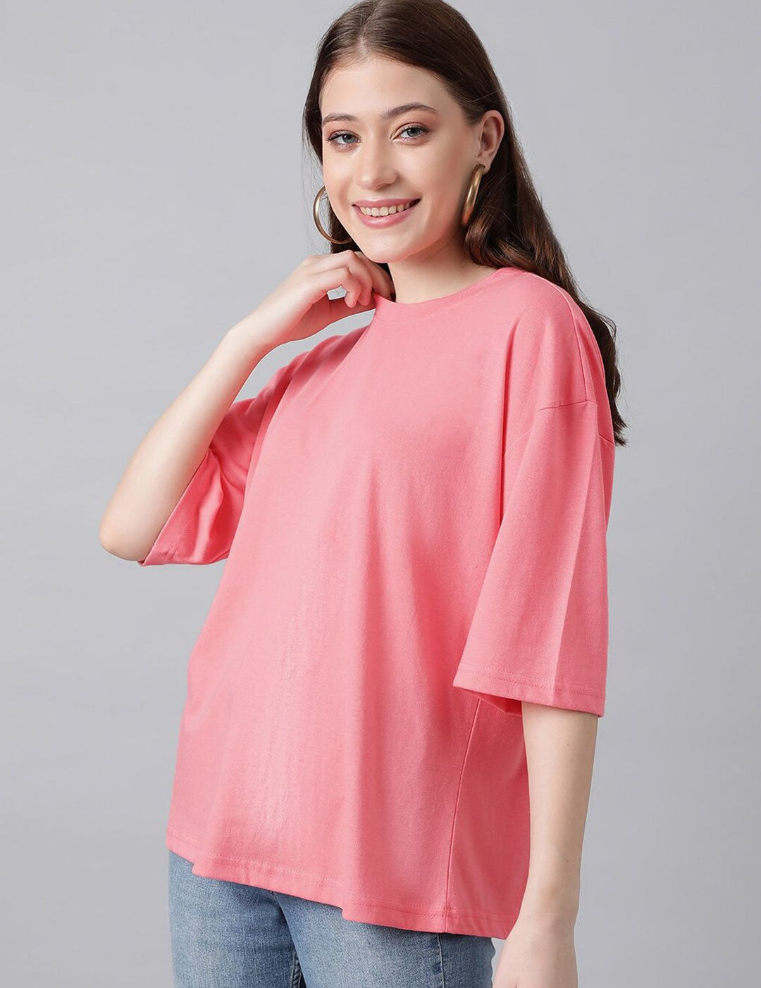 KOTTY Basics Basics Round Neck Drop-Shoulder Sleeves Oversized T-shirt
