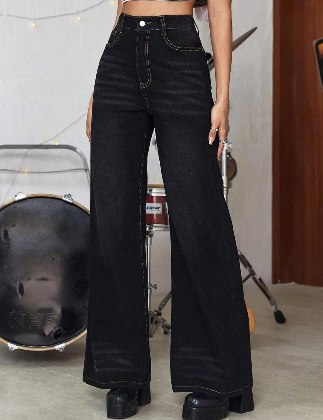 Kotty Women Black Jean Flared High-Rise Clean Look Stretchable Jeans